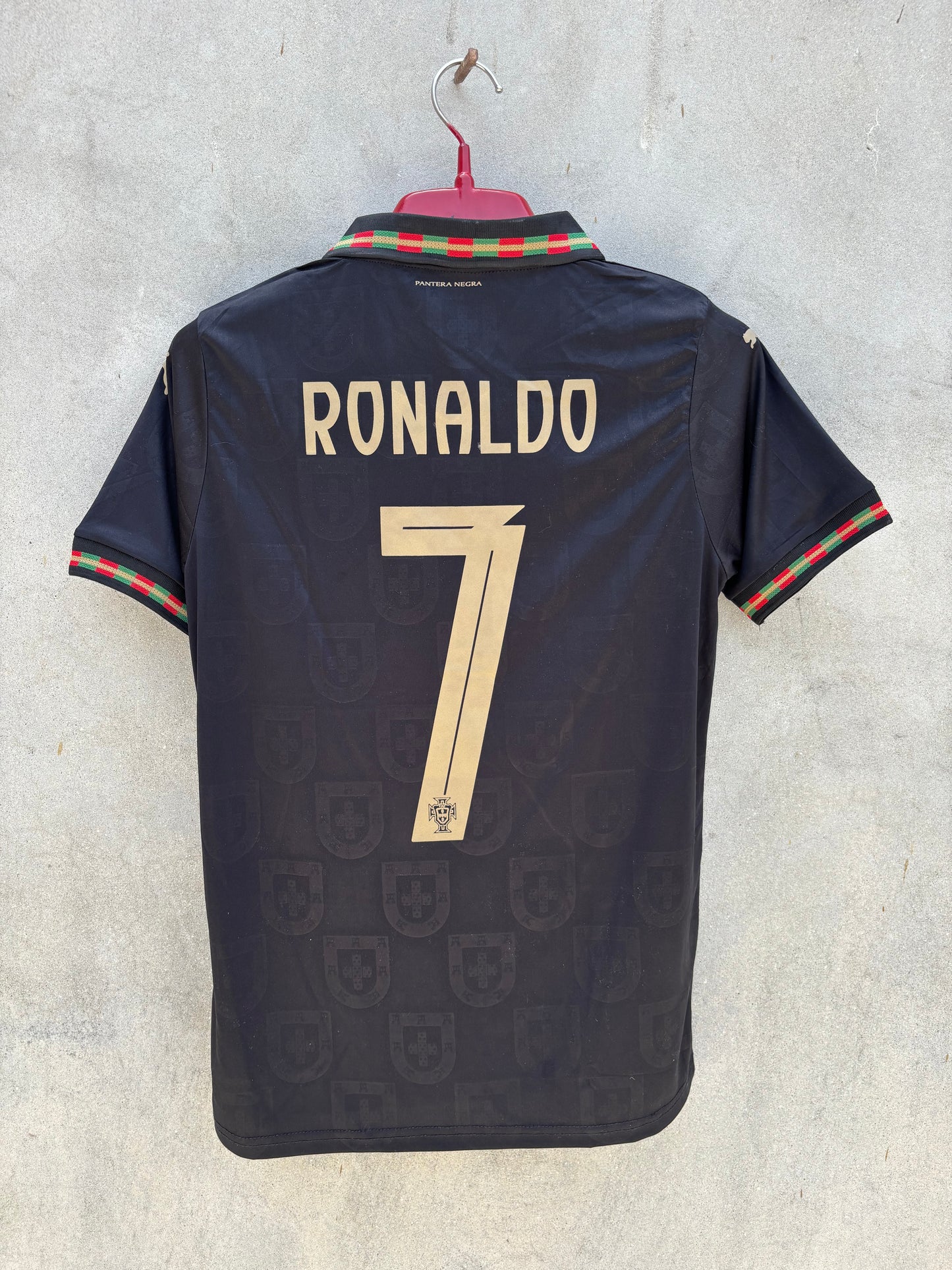 RONALDO 7 PORTUGAL BLACK HALF SLEEVE JERSEY (PLAYER VERSION LOGO )
